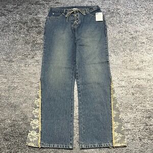 Denim 24/7 Jeans Womens 14 (33x30) Vintage Y2K Lace Up Floral Bootcut Fare NWT